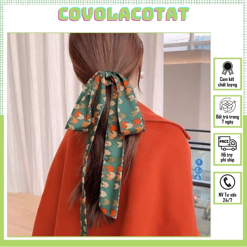 💛FREESHIP XTRA💛 Dây ruy băng buộc tóc họa tiết CAO CẤP thiết kế kiểu khăn choàng cổ phong cách Hàn Quốc