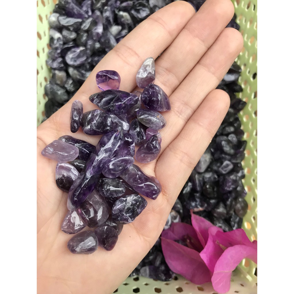 Đá vụn tinh thể thach anh tím tư nhiên thanh tẩy phong thủy, túi 100g