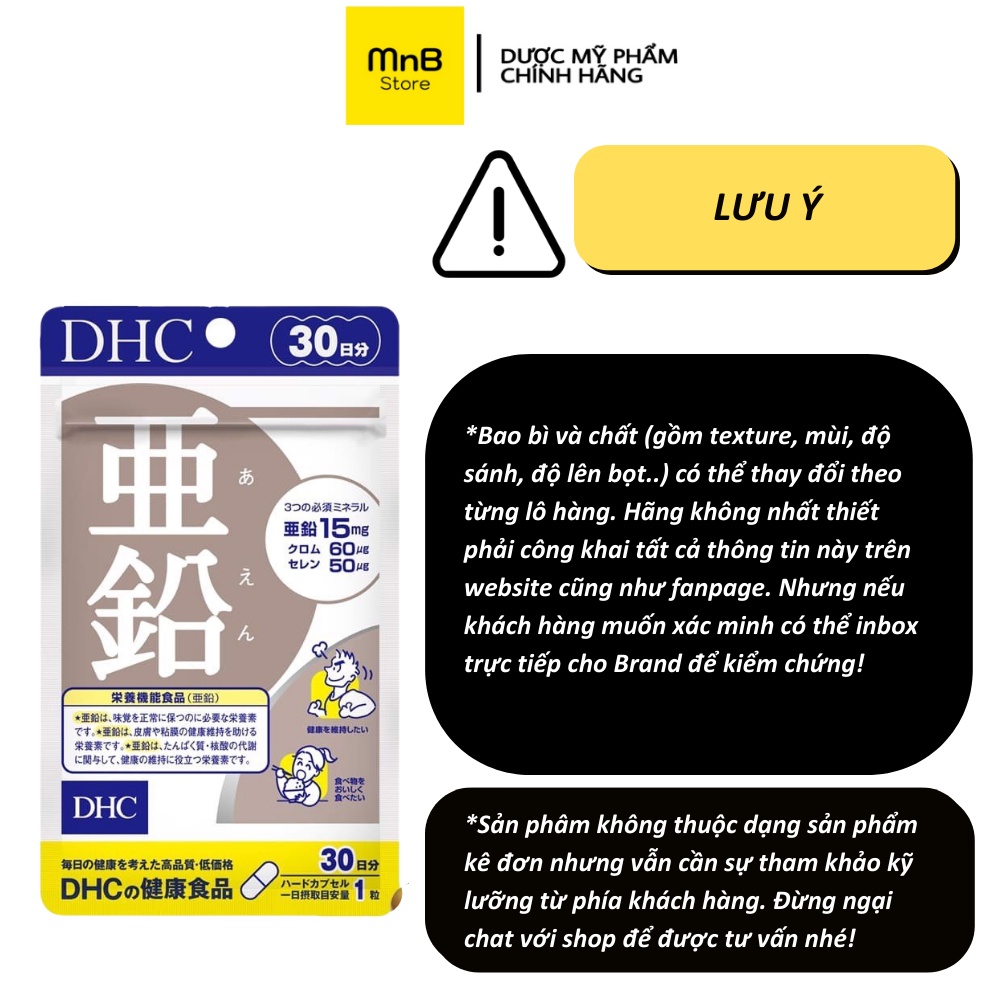 Viên uống kẽm DHC Zinc giảm mụn và bổ não 15 và 30 ngày nhật bản