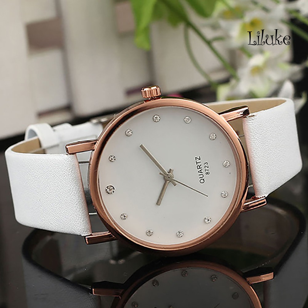 Đồng Hồ Đeo Tay Dây Giả Da Đính Đá Thời Trang Xinh Xắn Cho Nữ