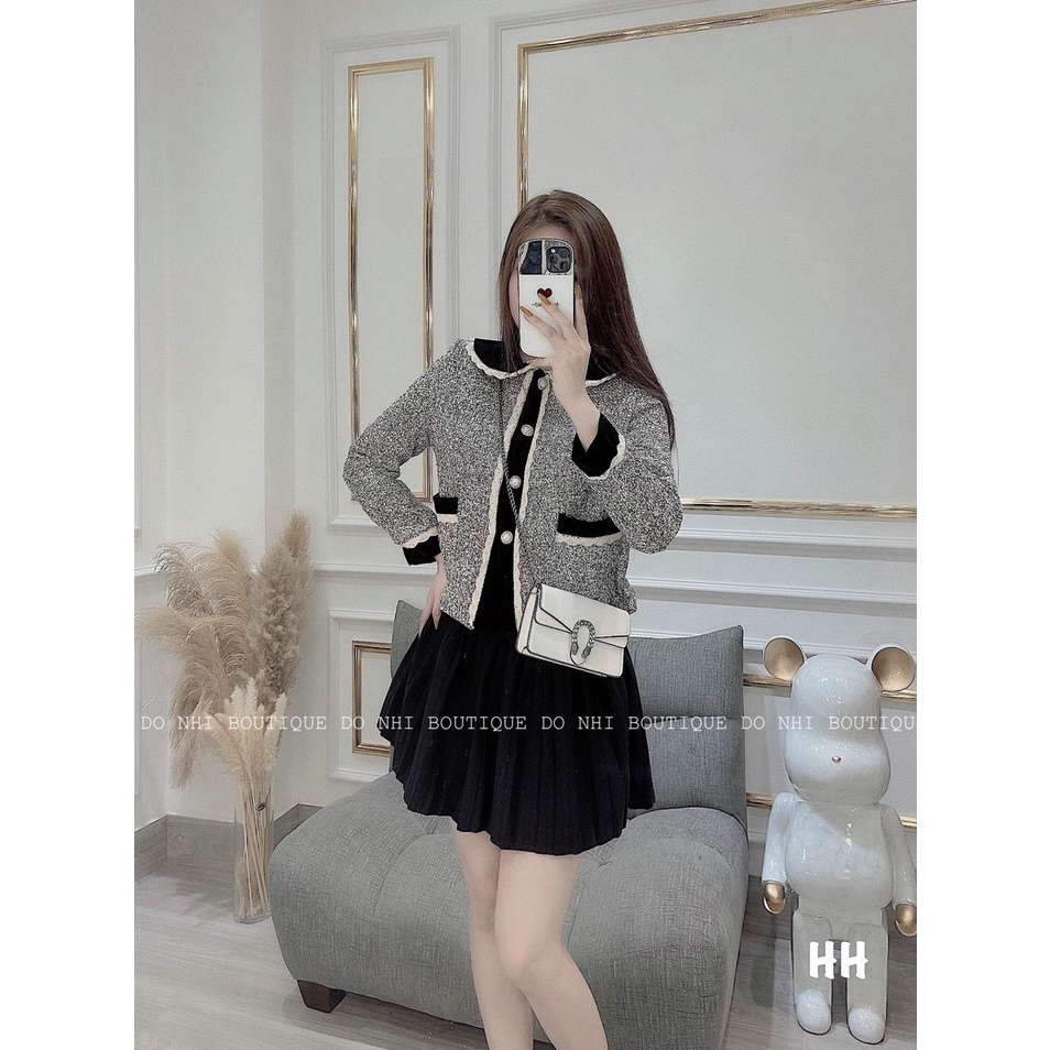 [Mã FAMARAL1 giảm 10K đơn 50K] ÁO DẠ GHI PHỐI CỔ VIỀN BÈO
