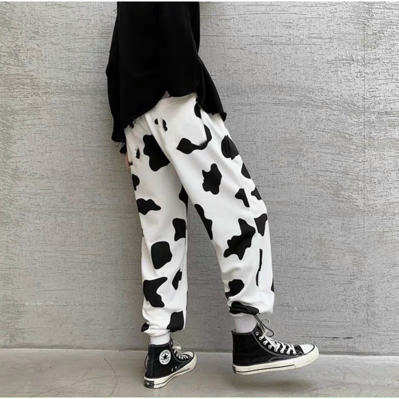 Quần Jogger thun Nam Nữ Unisex in hình Bò Sữa 🐮 quần dài có dây rút vải thun cực mát cá tính