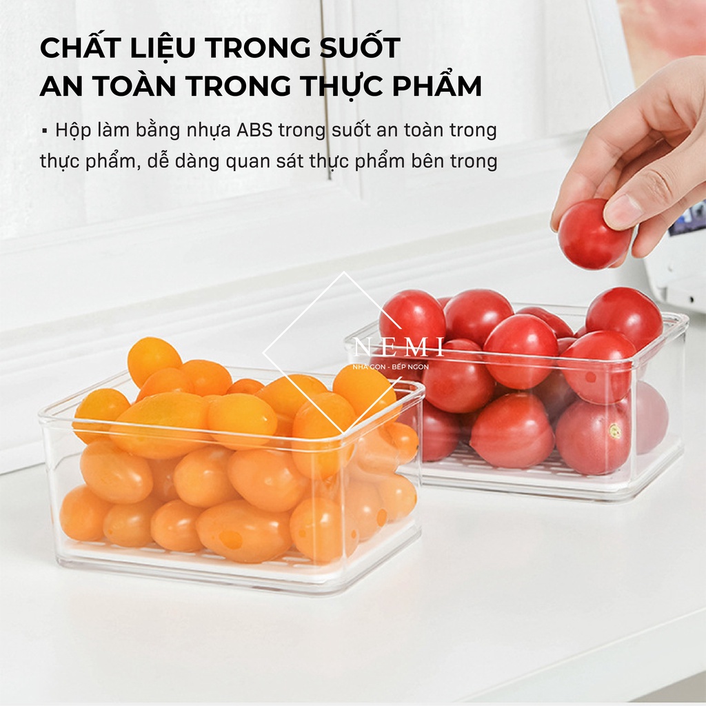 Hộp Đựng Thực Phẩm Tủ Lạnh NEMI Có Nắp Chất Liệu Nhựa Trong Suốt Có Van Chân Không Bảo Quản Rau Củ Tươi Lâu hơn