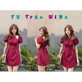 Đầm nữ đỏ mini cổ yếm khoét vai nơ lưng