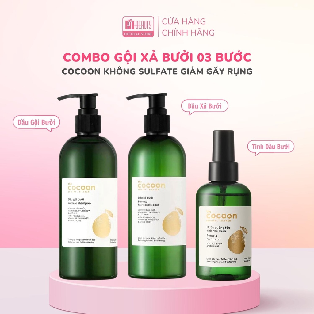 COMBO gội xả bưởi 3 bước không sulfate giảm gãy rụng tóc Cocoon