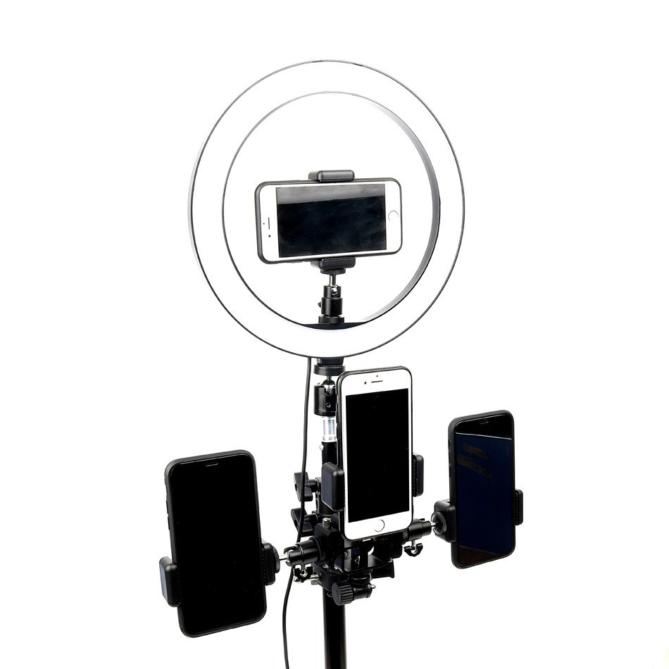 Bộ Dụng Cụ Livestream Tích Hợp 4 Kẹp Điện Thoại, Có Đèn Led Điều Chỉnh 3 Chế Độ