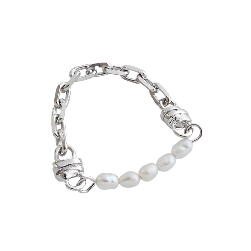 【BS】✨S925 Sterling Silver Ring Baroque Freshwater Pearl Chain Ring