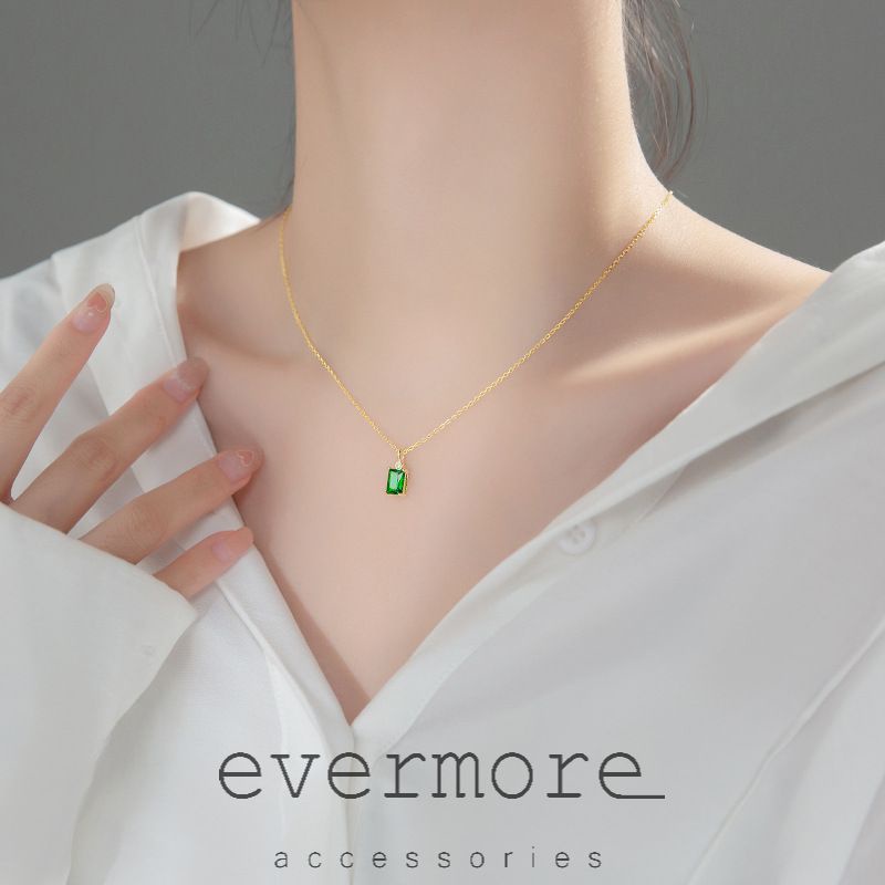Dây chuyền bạc EVERMORE, vòng cổ mặt xanh ngọc bạc ý 925, phong cách minimalism, thanh lịch - D020