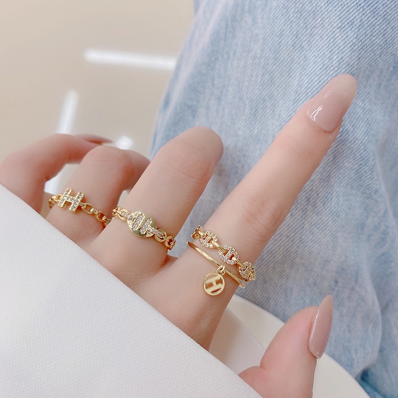 Nhẫn đeo ngón tay dạng hở mạ vàng 14K đính đá toàn bộ chất lượng cao thời trang