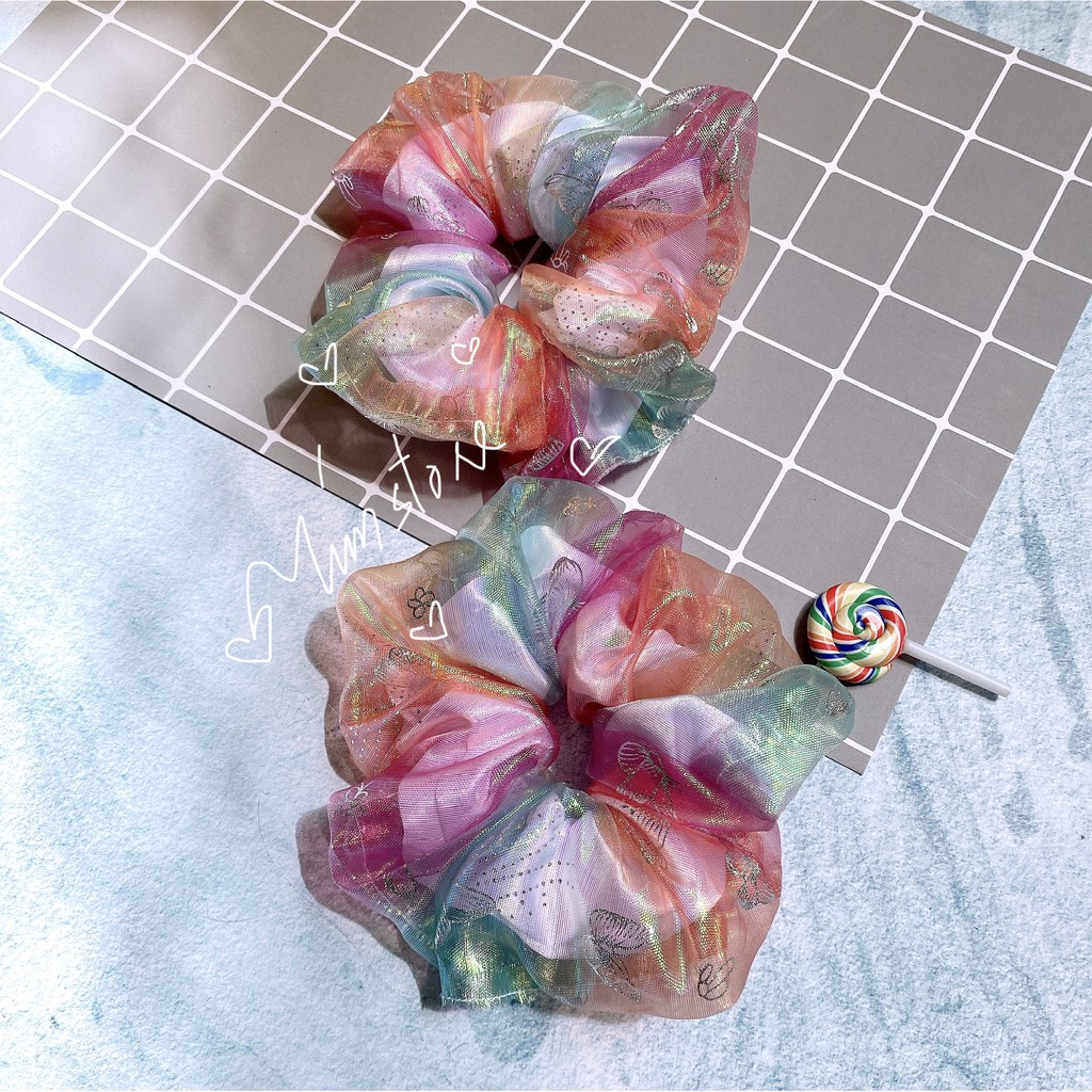 {Ảnh thật}SCRUNCHIES HOLOGRAM HỒ ĐIỆP- LIMITED 2 LỚP- CỘT TÓC VẢI THỜI TRANG NỮ