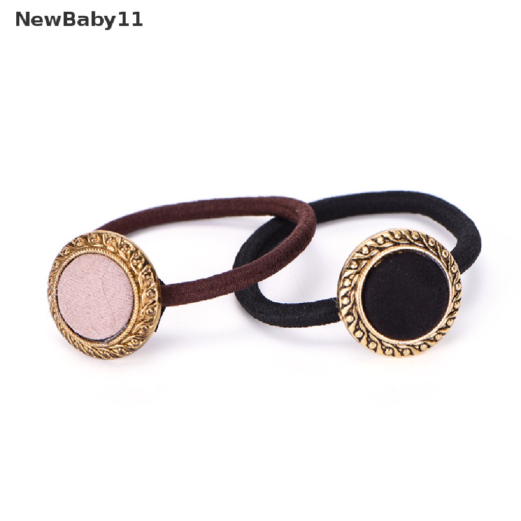 Băng Đô Cài Tóc Co Giãn Đính Nút Phong Cách Vintage Cho Nữ