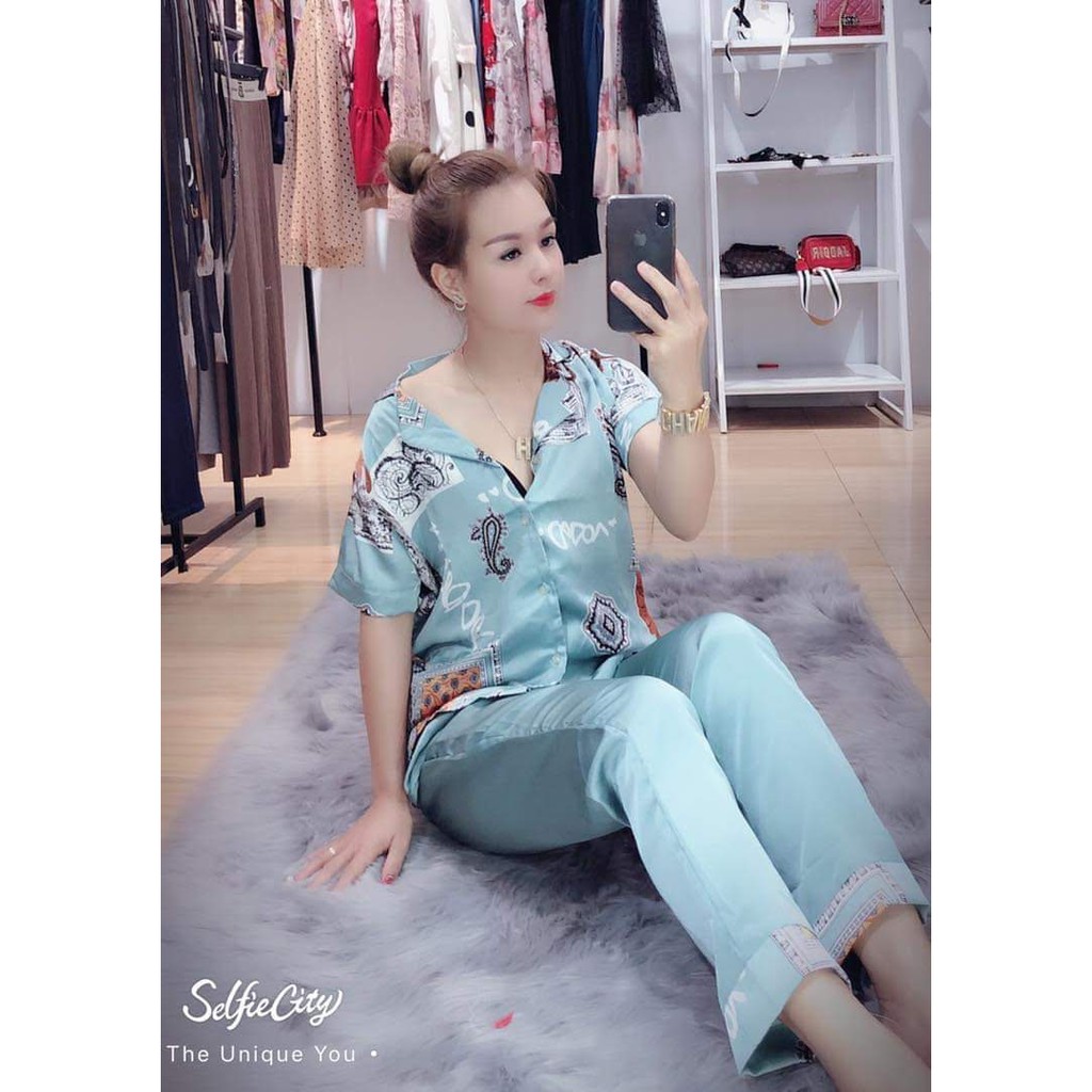 Bộ Pijama Nữ Satin Cao Cấp ( Áo Ngắn Quần Dài )