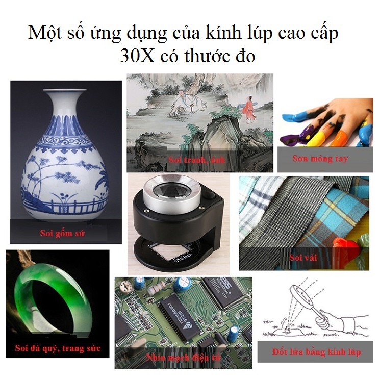 Kính Lúp Cầm Tay 🔎FREESHIP🔎 Kính lúp 30X - Kính Lúp Có Đèn K2106 ( Có Thước Đo )