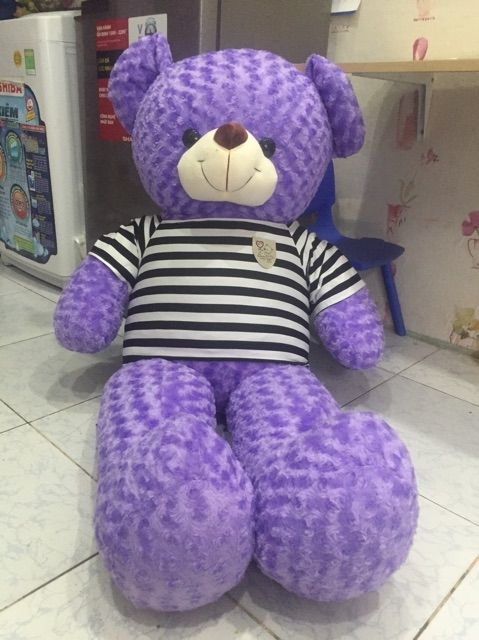 Gấu bông teddy lông xoắn hoa hồng khổ 1m4