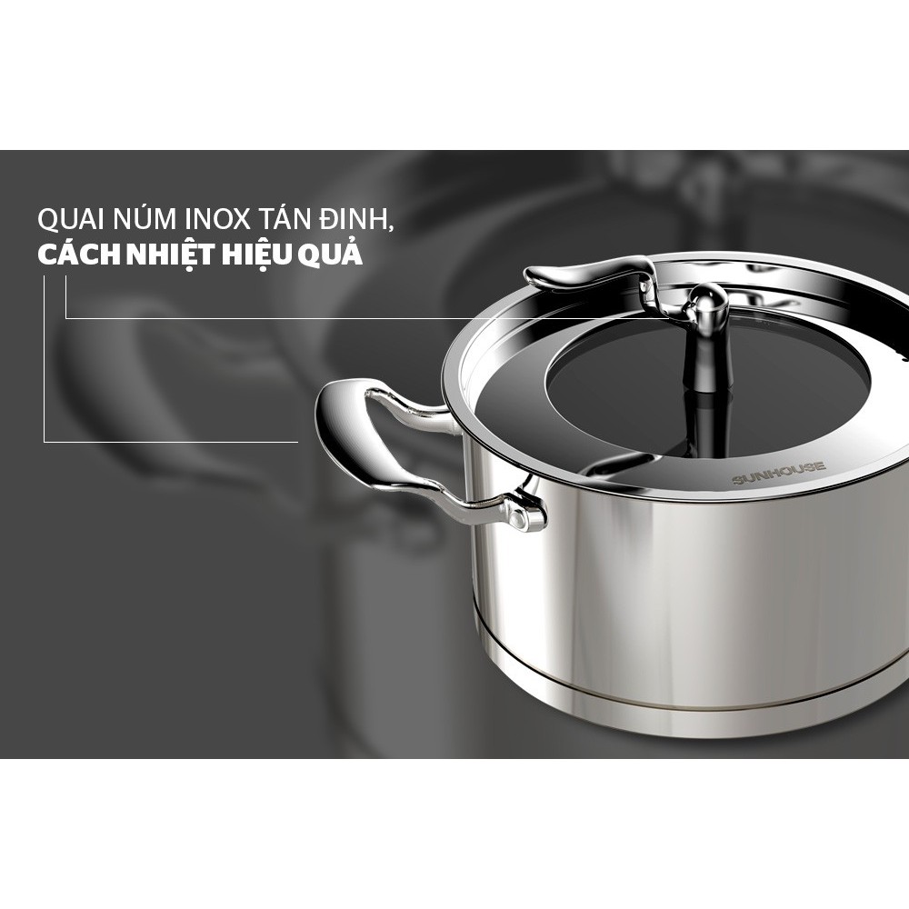 NỒI INOX CAO CẤP 5 ĐÁY SUNHOUSE SHG2516/2520/2524MSA size 16/20/24cm