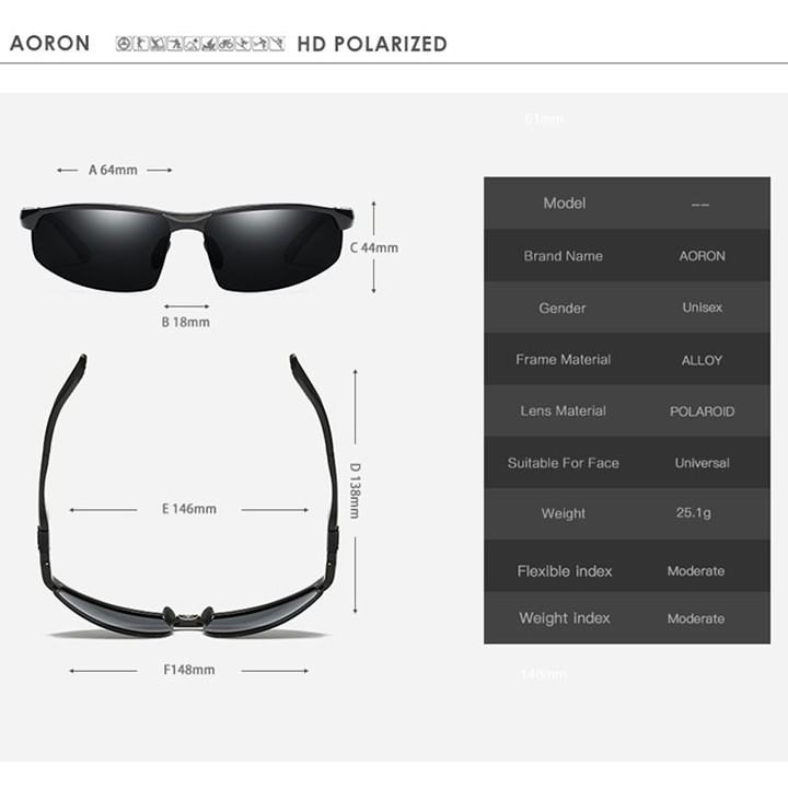 Mắt kính nam polarized phân cực chống chói, chống tia UV400, gọng nhôm magie khớp bản lề lò xo - MK1818