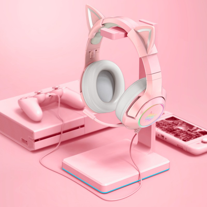 Tai nghe bluetooth thiết kế hình tai mèo có mic kết nối cổng USB tích hợp đèn âm thanh chuẩn