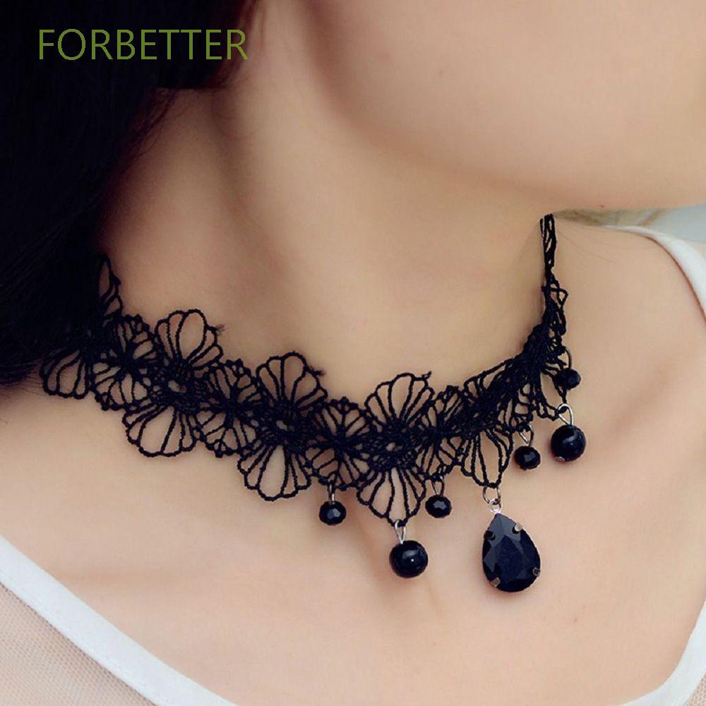 Vòng cổ Choker đen hoa ren thời trang Gothic cho nữ