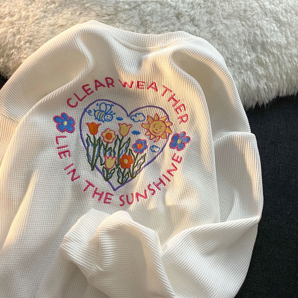 Áo Sweater Tay Dài Dáng Rộng Thêu Họa Tiết Kiểu Hàn Quốc Thời Trang Xuân Thu Cho Nữ 2021