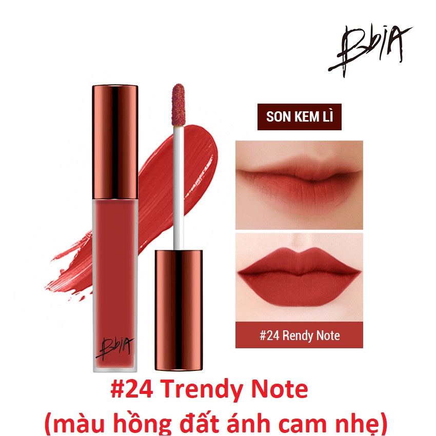 SON KEM LÌ BBIA LAST VELVET LIP TINT - #24 TRENDY NOTE (MÀU HỒNG ĐẤT ÁNH CAM NHẸ)