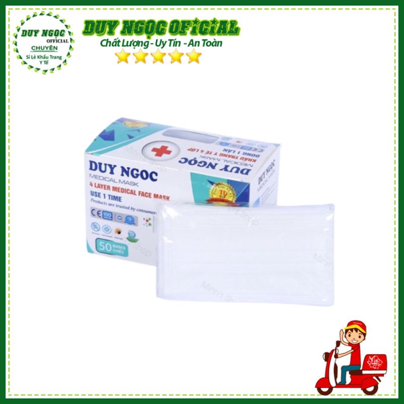 Khẩu Trang Y Tế 4 Lớp Duy Ngọc - Hộp 50 Chiếc Màu Trắng 4 Lớp 📌 DUY NGỌC Official