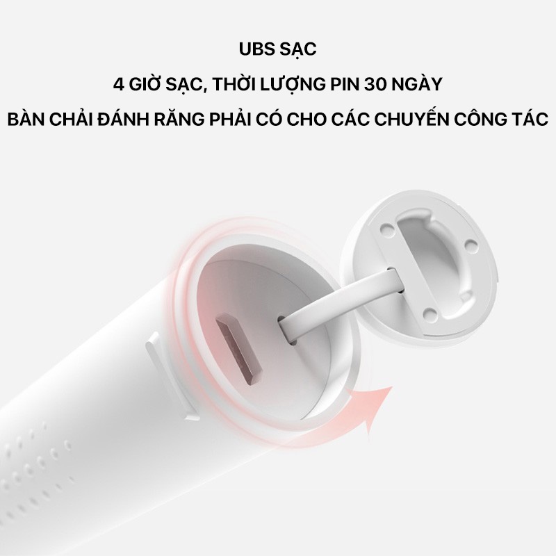 Bàn chải điện thông minh T100 Kháng nước IPX7 Pin có thể sử dụng kéo dài đến 30 ngày