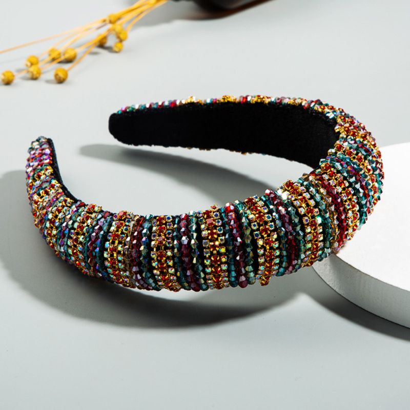 Flgo Băng Đô Đính Đá Pha Lê Kẻ Sọc Nhiều Màu Sang Trọng Phong Cách Baroque Cho Nữ