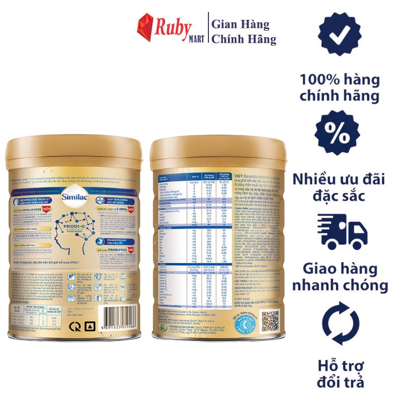 [Date T11/24] Sữa bột Similac 1 900g đột phá dinh dưỡng 5G cho trẻ từ 0-6 tháng tuổi miễn dịch khỏe nhanh trí tựa &quot;5G&quot;