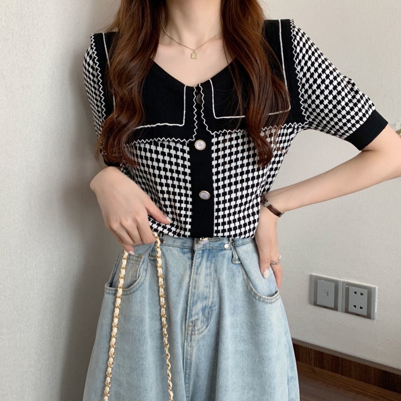 Áo Dệt Kim Ngắn Tay Thời Trang Mùa Hè Cho Nữ Sinh