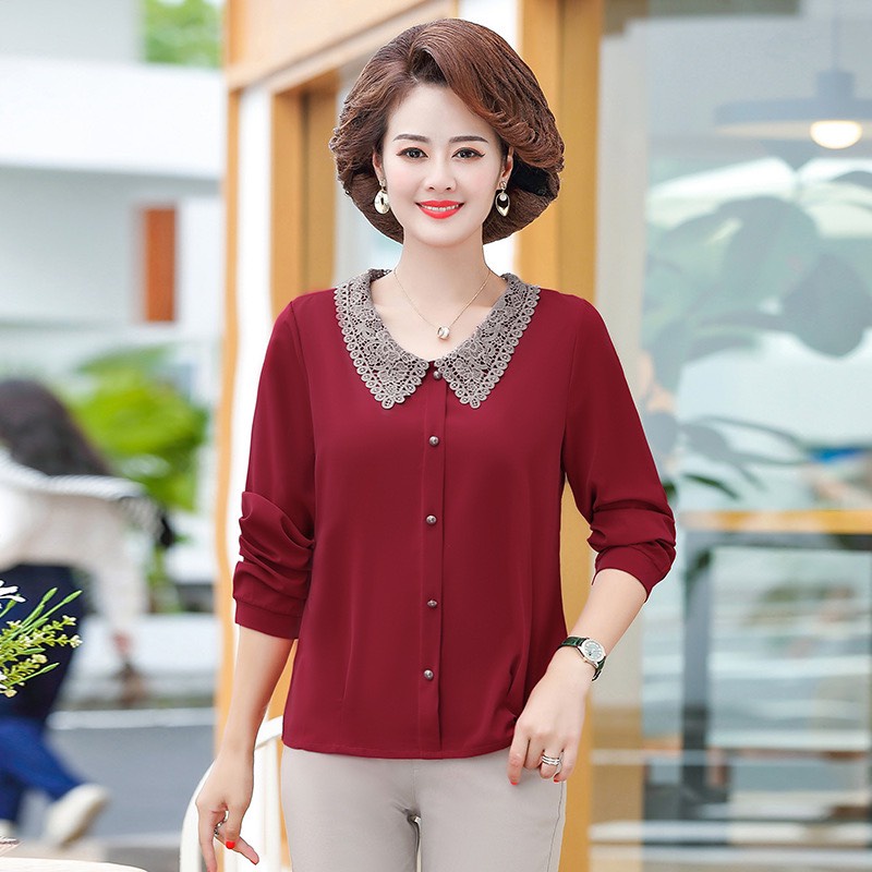 Áo sơ mi trung niên nữ đẹp cho mẹ A96 voan lụa, shop thời trang cho người lớn tuổi U40 U50 U60 cao cấp Bigsize giá rẻ