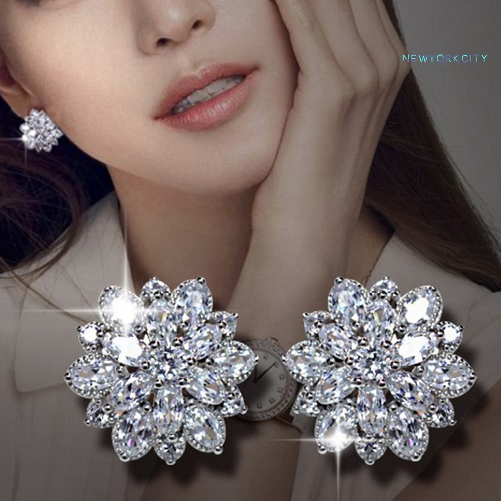 1 Đôi Khuyên Tai Hình Hoa Đính Đá Zircon Thời Trang Cho Nữ