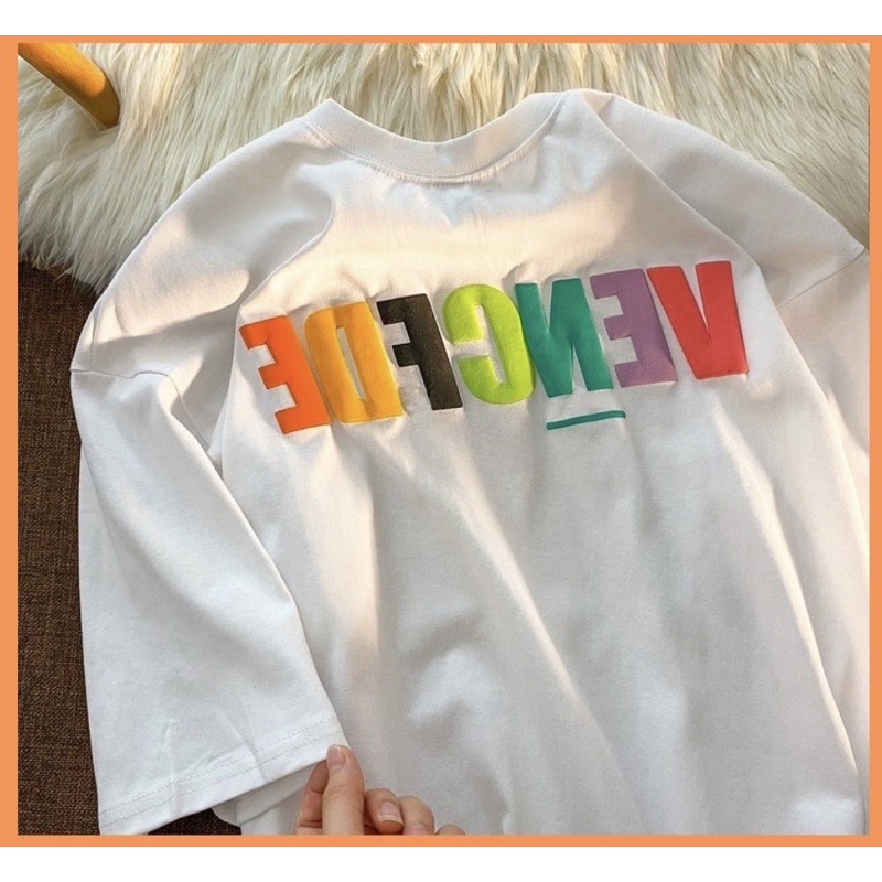 Áo thun tay lỡ cotton VENCEDE unisex nam nữ basic form rộng dáng oversize họa tiết nổi phong cách Ulzzang