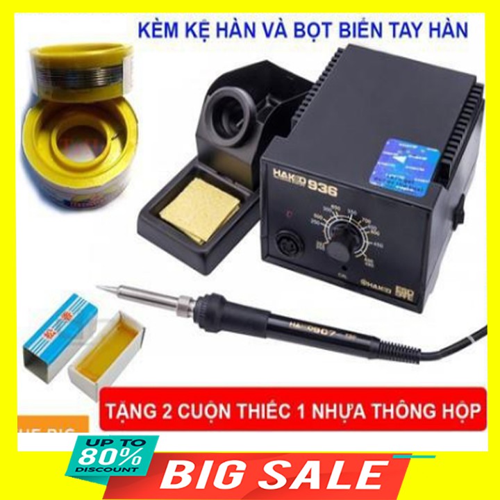 Combo máy hàn hakko 936+ 2 cuộn thiếc sunchi+ 1 cục nhựa thông+ 1 mũi hàn dao kèm tay hàn kệ hàn bọt biển - trạm hàn