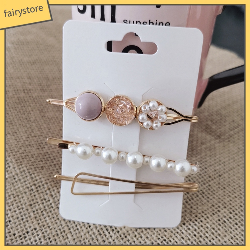 Set 3 kẹp tóc kim loại đính ngọc trai giả thời trang cho nữ