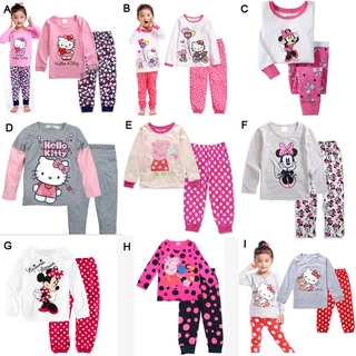 Bộ đồ ngủ tay dài in họa tiết mèo Hello Kitty/ chuột Mickey/ heo Peppa đáng yêu dành cho bé từ 1-7 tuổi