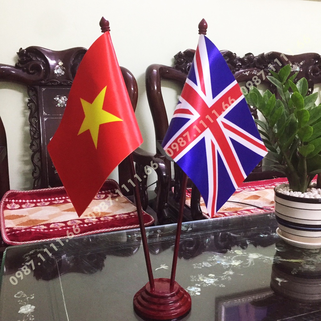 Cờ Để Bàn Việt Nam - Anh Quốc Dùng Cho Phòng Làm Việc  FREESHIP  Chất Liệu Bằng Vải Phi, In Công Nghệ 3D