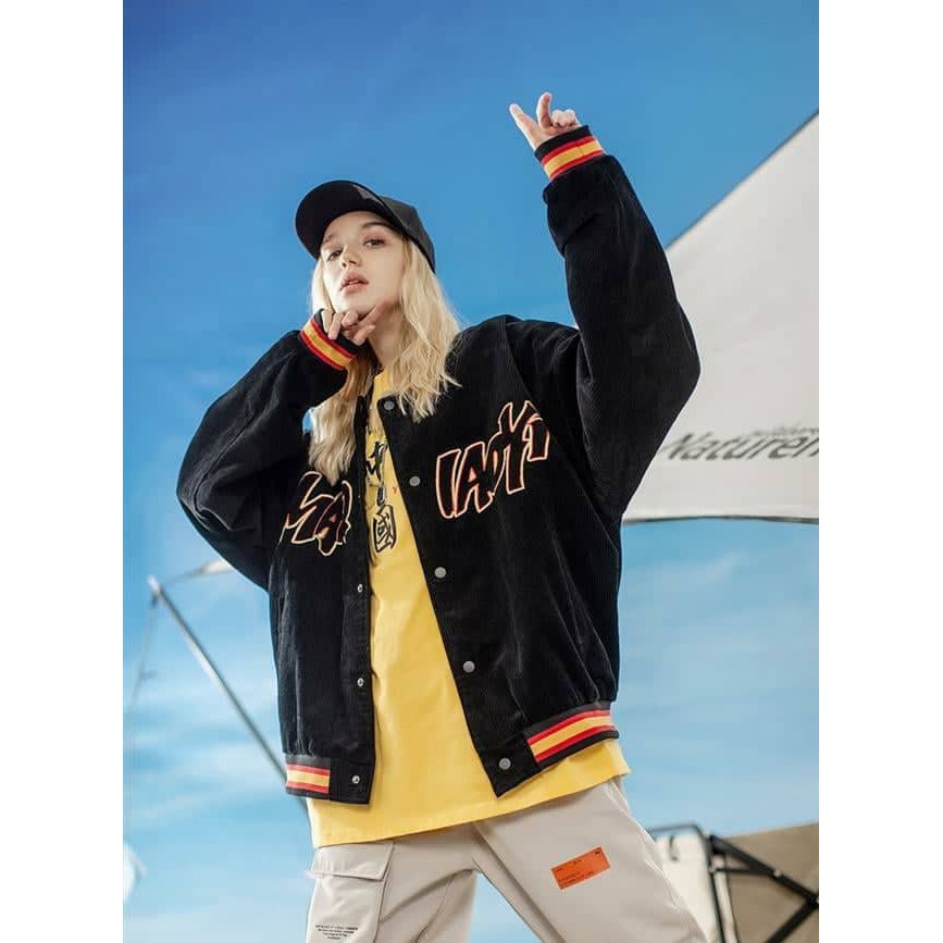 Áo khoác unisex bomber nhung gân dáng bóng chày graffity phong cách ulzzang trẻ trung năng đê