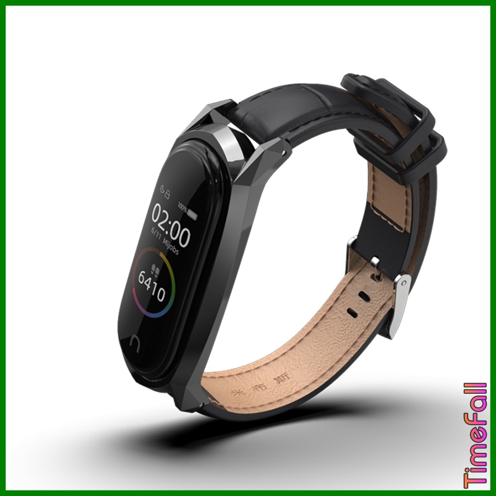 Dây đeo da bò viền nhọn GT Miband 4, MIBAND 3 chính hãng MIJOBS, dây đeo thay thế mi band 4, MI BAND 3 da bò GT MIJOBS