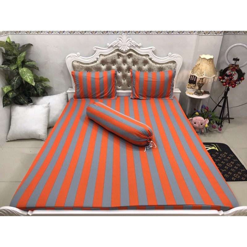 Bộ Drap thun Hàn Quốc 4 món sọc cam