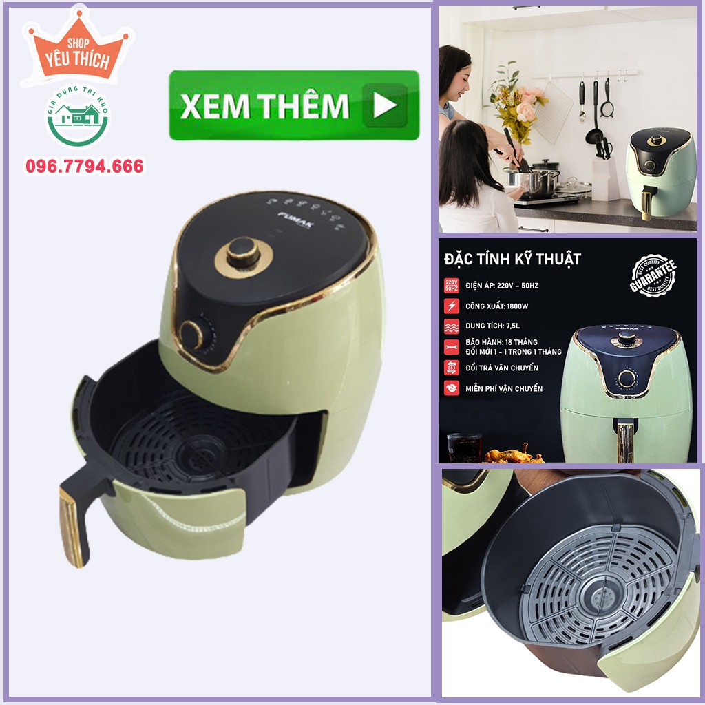 Nồi Chiên, Nồi Chiên Không Dầu Fumak FM-2075 Nhật Bản, Dung Tích 7.5L [Hình chụp thật]