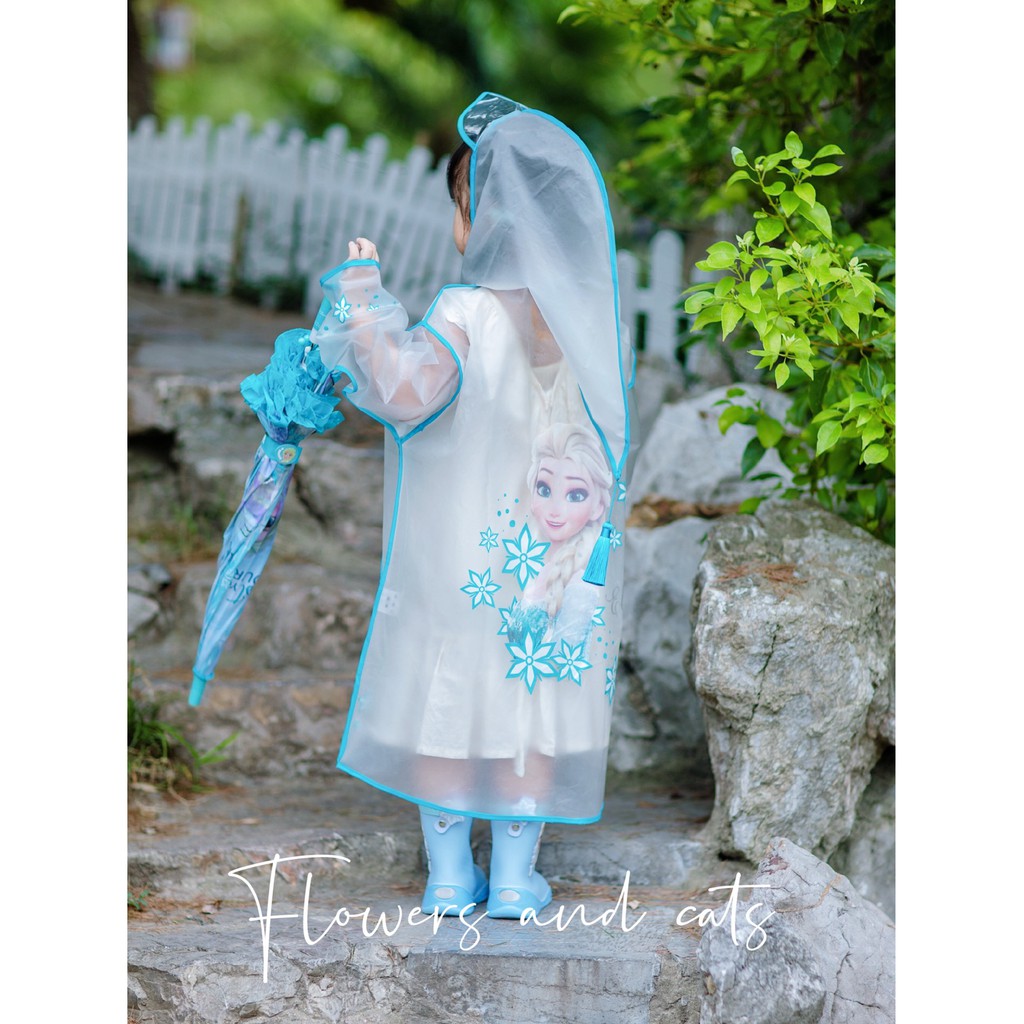 Áo mưa trong suốt hình công chúa Frozen Elsa và Anna màu xanh dương cho bé gái còn size (S,M,L,XL) - 98P4NDF19179QX