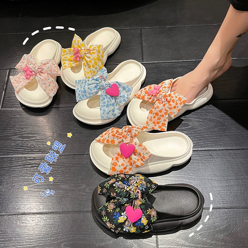 Dép Lê Đục Lỗ Đính Nơ Nhỏ Họa Tiết Hoa Tươi Mới Thời Trang Xuân Hè 2022 TTH349