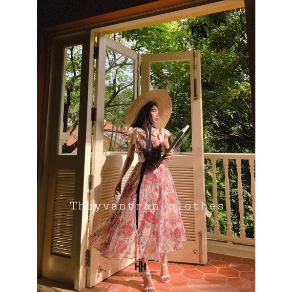 Váy hoa xòe dây lụa Ashyley