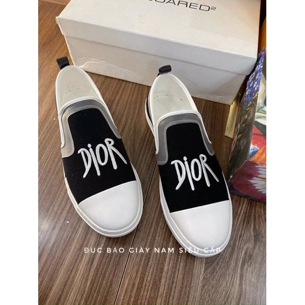Giày lười dio nam đen đế trắng  siêu cấp ❤️FREE ship❤️  giày slipon door cao cấp  ,đế khâu