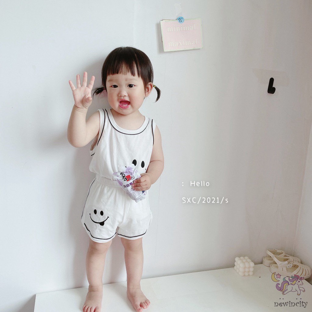 [Bé 7-19kg] Bộ ba lỗ thun lạnh mặt cười cho bé trai bé gái cưc xinh từ 7-19kg - HÀNG LOẠI 1