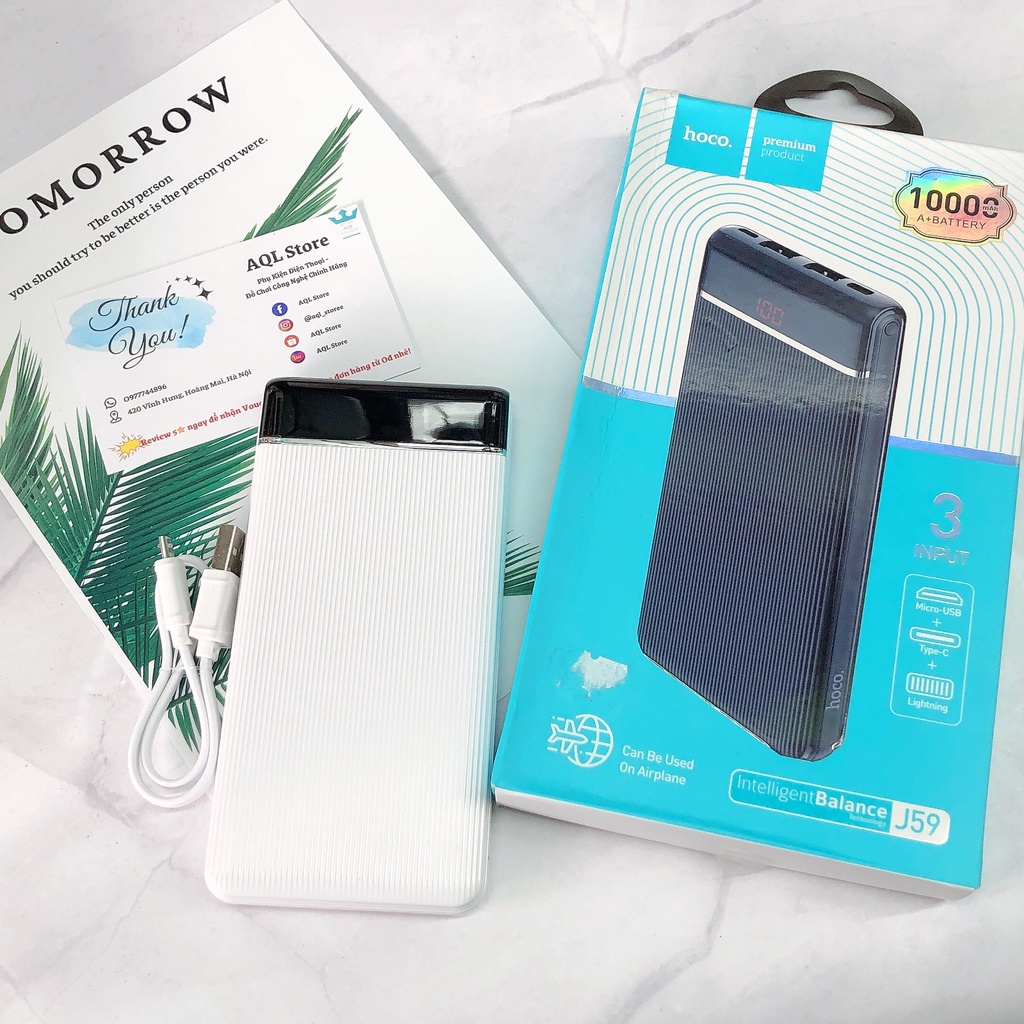 Sạc Dự Phòng Hoco J59 10000mAh Hỗ Trợ Sạc Nhanh 2 Cổng Cho IP, Samsung, Oppo, Xiaomi, Airpod