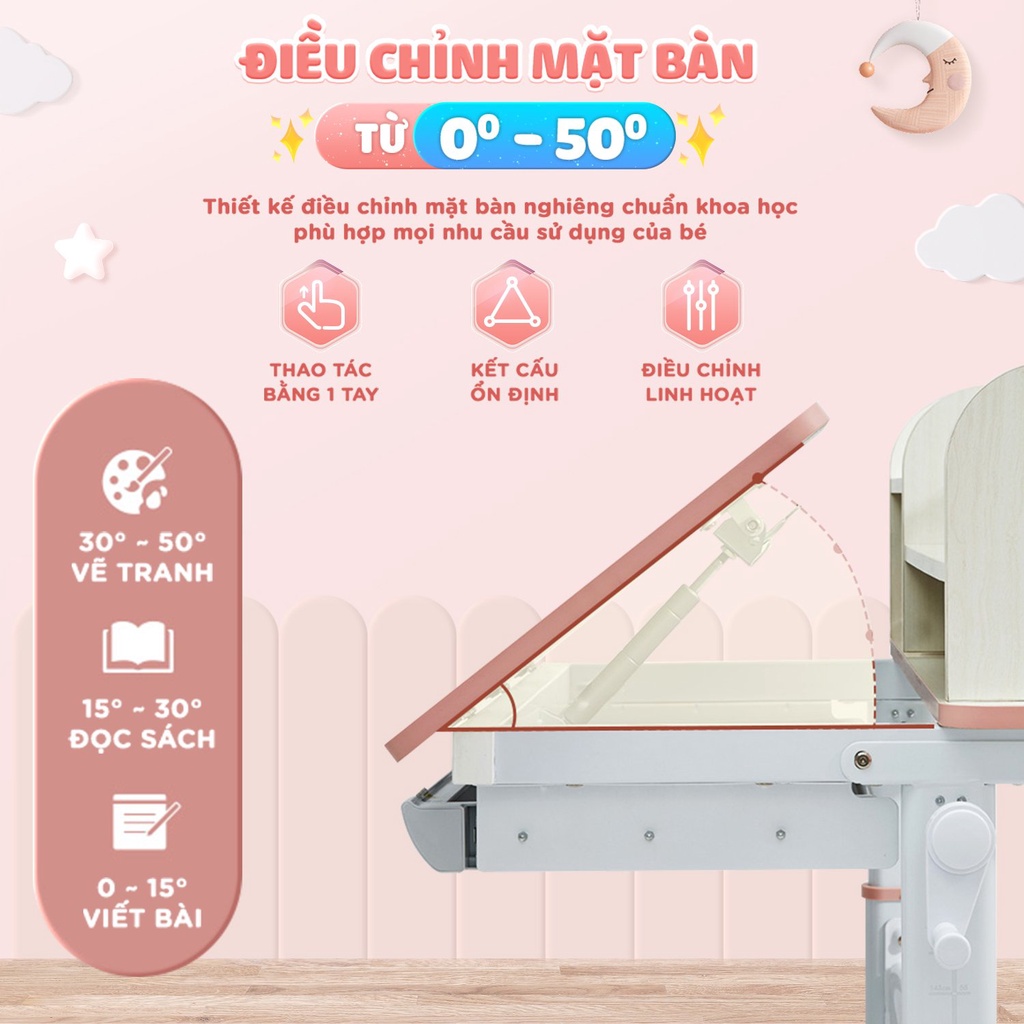 Bàn học cho bé Chilux Smart L cao cấp, thông minh chống gù, chống cận, bảo hành 5 năm