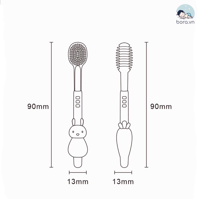 Set dơ lưỡi+ bàn chải silicon cho bé từ 0-36 tháng ( kèm hộp vàng)