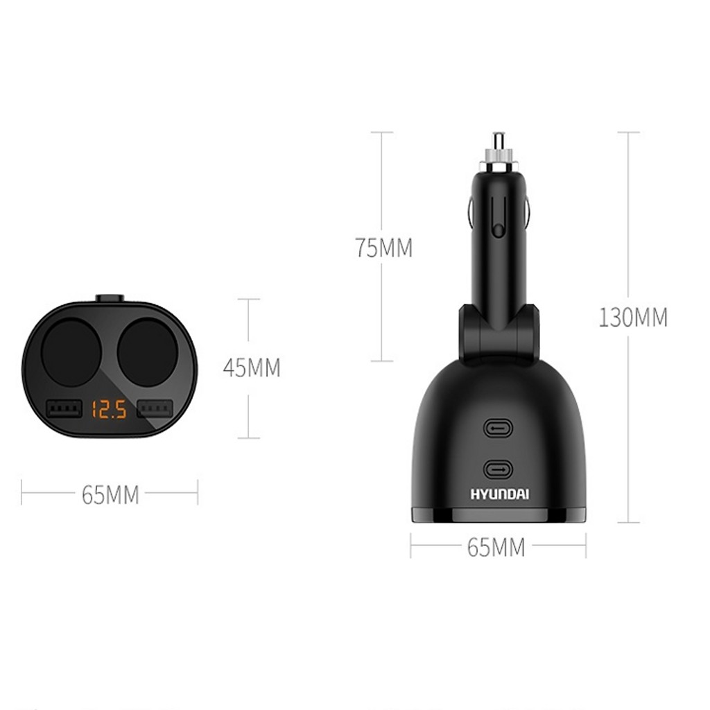 Bộ chia tẩu xe hơi 2 cổng sạc USB, 2 tẩu Huyndai HY16