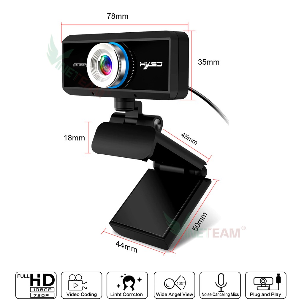 Webcam pc, laptop HXSJ S4 HD 1080P USB3.0 2.0 Camera Có Thể Điều Chỉnh 360° Kèm Mic Cho Cuộc Gọi Video -dc